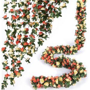 8Pcs 66FT Flower Garland, Artificial Rose Vine Flowers with Green Leaves Hanging